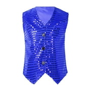 Toddler Boys Sequin Glitter Vest Sleeveless Button Down Waistcoat Top,Blue